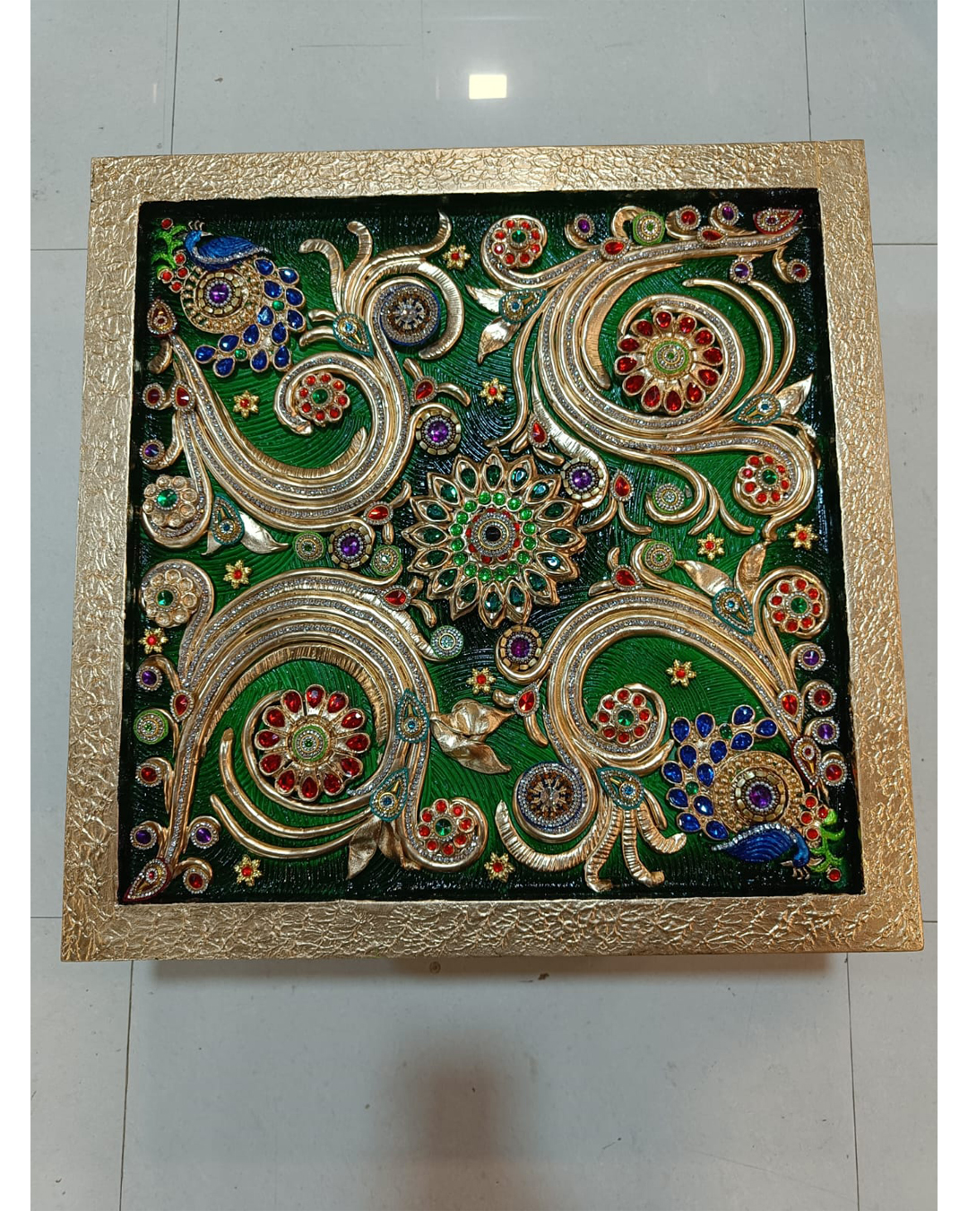 Riddhi Siddhi Art Creations - Square Gold Lattice Chowki